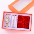 Set orologio Quarzo strass oro rosa e bracciale con confezione regalo per donne e ragazze - Set Scatola Regalo Rosa Gioielli / Scatola Regalo Arancione Stile 16