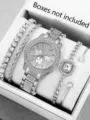 Set di orologio al quarzo con strass e bracciali coordinati da donna, elegante orologio. - 5 Pezzi (9+) / Collezione Bracciali Argento (Senza Scatola)