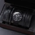 Orologio al quarzo nero da uomo e set regalo bracciale multistrato stile casual chic - Stile 2 (Con braccialetto, senza confezione regalo)