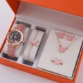 Orologio da donna e cofanetto regalo di gioielli con farfalla rosa orologio al quarzo - Orologio Cielo Stellato Cinturino Rosa con Set Gioielli Farfalla Rosa Senza Scatola (15)