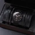 Orologio al quarzo uomo quadrante nero bracciali in pelle multipli scatola regalo - Stile 3 (Con braccialetto, senza confezione regalo)