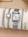 Set di orologio al quarzo da donna di lusso con cinturino in acciaio argento e strass brillanti. - 5 Pezzi (11+) / Collezione Bracciali Argento (Senza Scatola)