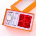 Women's quartz watch bracelet and red rose gift box set, elegant fashion jewelry accessory. - Jewelry Set (With Gift Box) / Rose Gold