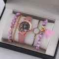 Orologio al quarzo rosa da donna e set di bracciali di perle elegante confezione. - Orologio Cielo Stellato Cinturino Rosa con Set Bracciali Multistrato Senza Scatola (17)