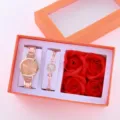 Women quartz watch and bracelet set with red soap rose gift box luxury fashion gift. - Jewelry Set (With Gift Box) / Rose Gold
