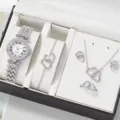 Orologio al quarzo da donna set regalo gioielli strass doppio cuore collana bracciale - Set di gioielli a doppio cuore (23) / Set Senza Scatola Regalo / Argento