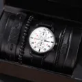 Orologio uomo al quarzo e set regalo bracciale in pelle nera multistrato variante. - Stile 7 (Con braccialetto, senza confezione regalo)