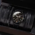 Orologio al quarzo nero da uomo e set regalo di bracciali in pelle con perline. - Stile 8 (Con braccialetto, senza confezione regalo)