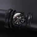 Set di orologi al quarzo casual da uomo con bracciali in pelle nera e accessori di perle. - Stile 9 (Con braccialetto, senza confezione regalo)