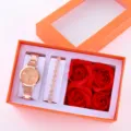Women rose gold quartz watch bracelet soap rose gift box set elegant fashion luxury 5pcs - Jewelry Set (With Gift Box) / Rose Gold