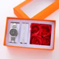 Women watch bracelet and soap rose gift set, elegant quartz timepiece with luxury box. - Jewelry Set (With Gift Box) / Rose Gold