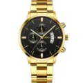 Orologio uomo al quarzo oro con quadrante nero, cinturino in acciaio e datario elegante. - Orologio Singolo (3) / Quadrante Nero (Cinturino in Acciaio Dorato)