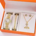 Elegante set di gioielli da donna con orologio bracciale collana orecchini anello - Taglia unica / Set Gioielli 5 Pezzi (11) / Oro