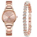 Orologio al quarzo in oro rosa con bracciale di gioielli in strass di cristallo a cuore. - Orologio Oro Rosa + Bracciale Cuore (A4) / Set da 2 Pezzi (Senza Confezione Regalo)