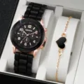 Set orologio donna e bracciale cuore al quarzo cinturino silicone oro rosa - Accessorio Gioiello (13, Senza Scatola)