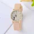 Orologio al quarzo minimalista per bambini con quadrante gatto carino e cinturino in silicone beige. - Stile Gatto (11) / Kaki
