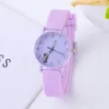 Orologio al quarzo viola per bambini e studenti con quadrante gatto e cinturino in silicone. - Stile Gatto (12) / Viola