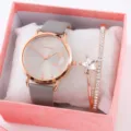 Set orologio donna al quarzo cinturino pelle grigia bracciale stella scatola regalo - Set Orologio, Bracciale e Scatola / Grigio