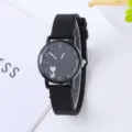 Orologio al quarzo nero minimalista da donna con quadrante gatto carino e cinturino in silicone. - Stile Gatto (15) / Nero