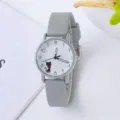 Orologio al quarzo da bambino in silicone grigio minimalista con grazioso quadrante gatto. - Prezzo Diretto di Fabbrica / Stile Gatto Nero con Fiocco / Grigio