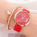 Set orologio da polso donna al quarzo fashion con bracciale stella cristallo rosso - Set Orologio + Bracciale / Rosso