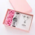 Bellissimo set regalo donna orologio da polso collana orecchini anello rose rosa set - Set Collana Orecchini Anello (Senza Confezione Regalo) / Nero argento