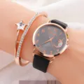 Set orologio al quarzo da donna alla moda con bracciale cristallo stella elegante. - Set Orologio + Bracciale / Nero