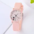 Orologio al quarzo rosa in silicone per bambini e studenti con un simpatico quadrante con gatto. - Prezzo Diretto di Fabbrica / Stile Gatto Nero / Rosa