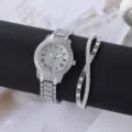Splendido set orologio al quarzo con strass in argento e bracciale da donna numeri romani. - Stile 8 con Strass Pavé con Bracciale Numeri Romani / Argento