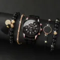 Orologio da donna al quarzo e set bracciali cinturino silicone nero moda gioiello regalo - Accessorio Gioiello (10, Senza Scatola)