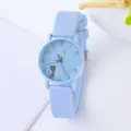 Orologio al quarzo blu minimalista per bambini con grazioso quadrante gatto e cinturino. - Prezzo Diretto di Fabbrica / Stile Gatto con Fiocco / Azzurro