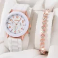 Orologio al quarzo donna e bracciale strass cuore set, cinturino silicone bianco, elegante. - Accessorio Gioiello (20, Senza Scatola)
