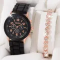 Set orologio al quarzo da donna e bracciale con cuori in cristallo e cinturino in silicone. - Accessorio Gioiello (21, Senza Scatola)