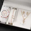 Set regalo orologio donna con cinturino silicone bianco, braccialetto di perle, collana e orecchini. - Accessorio Gioiello (22, Senza Scatola)