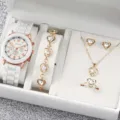 Set regalo orologio donna al quarzo cinturino silicone bianco e set gioielli cuore - Accessorio Gioiello (23, Senza Scatola)