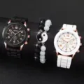 Set di orologi da donna al quarzo eleganti con cinturino in silicone e braccialetto coordinato. - Set Doppi Orologi Nero e Bianco e Bracciale Elemento Tai Chi (27) / Senza Scatola / Bianco e nero