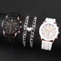 Set orologio donna e bracciale, orologio quarzo con cinturino silicone e catena cuore magnetico. - Set Doppi Orologi Nero e Bianco e Bracciale Magnetico Cuore (28) / Senza Scatola / Bianco e nero