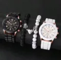 Set orologio al quarzo donna cinturino silicone nero bianco orologi moda e bracciali - Set Doppi Orologi Nero e Bianco e Bracciale di Perline Magnetiche (29) / Senza Scatola / Bianco e nero
