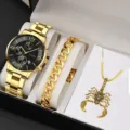 Orologio uomo oro bracciale catena spessa ciondolo scorpione collana cofanetto dettaglio - Set di Gioielli (8+ Set di Gioielli)