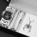 Orologio bracciale collana uomo set acciaio inossidabile argento metallo scatola regalo - Set di Gioielli (7+ Set di Gioielli)