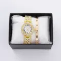 Set orologio donna al quarzo con strass di lusso e bracciale love, elegante orologio. - Con Bracciale con Lettere / Senza Confezione Regalo / Oro