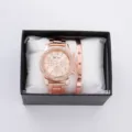 Set orologio al quarzo con strass oro rosa e bracciale inciso amore in confezione regalo - Con Bracciale con Lettere / Senza Confezione Regalo / Oro rosa