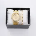 Set elegante orologio da polso donna al quarzo e bracciale love con strass in scatola. - Con Bracciale con Lettere / Senza Confezione Regalo / Oro