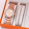 Set regalo elegante con orologio al quarzo in oro rosa e bracciale tennis in cristallo. - Con Bracciale in Strass / Senza Confezione Regalo / Oro rosa