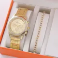 Orologio al quarzo color oro con bracciale tennis in cristallo brillante in confezione - Con Bracciale in Strass / Senza Confezione Regalo / Oro