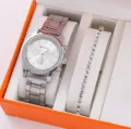 Set donna orologio e bracciale strass cristallo orologio al quarzo elegante con confezione. - Con Bracciale in Strass / Senza Confezione Regalo / Argento