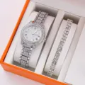 Set orologio al quarzo con strass e bracciale tennis da donna in elegante scatola arancione - Stile con Braccialetto (24) / Senza Confezione Regalo / Oro