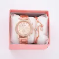 Orologio al quarzo oro rosa e bracciale con strass, elegante accessorio per confezione regalo. - Stile con Braccialetto (25) / Senza Confezione Regalo / Oro rosa