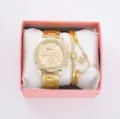 Set orologio al quarzo e bracciale donna tono oro lunetta strass confezione regalo elegante - Stile con Braccialetto (26) / Senza Confezione Regalo / Oro