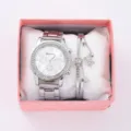 Set orologio al quarzo e bracciale da donna, cinturino metallico argento con strass. - Stile con Braccialetto a Stella (27) / Senza Confezione Regalo / Argento